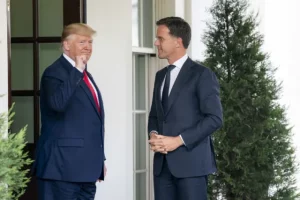 Summary President Donald J. Trump welcomes the Prime Minister of the Netherlands Mark Rutte Thursday, July 18, 2019, to the West Wing Lobby entrance of the White House. (Official White House Photo by Tia Dufour - Public domain)